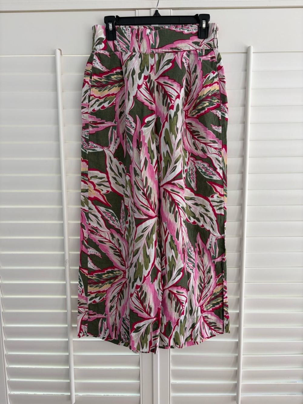LOFT Beach Linen Tropical Print Wide Leg Pant